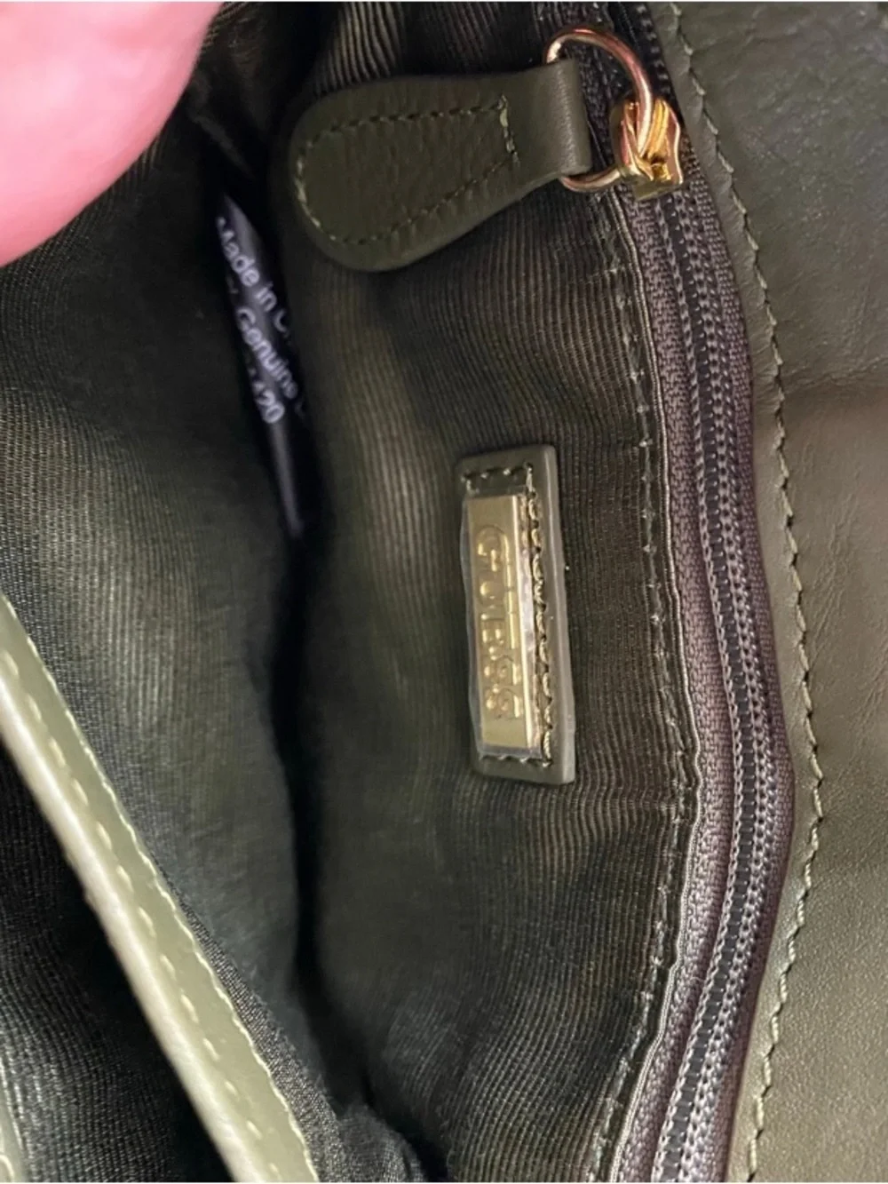 GUESS Olive Green Genuine Leather Laser-Cut Crossbody Bag with‎ Gold Hardwear
